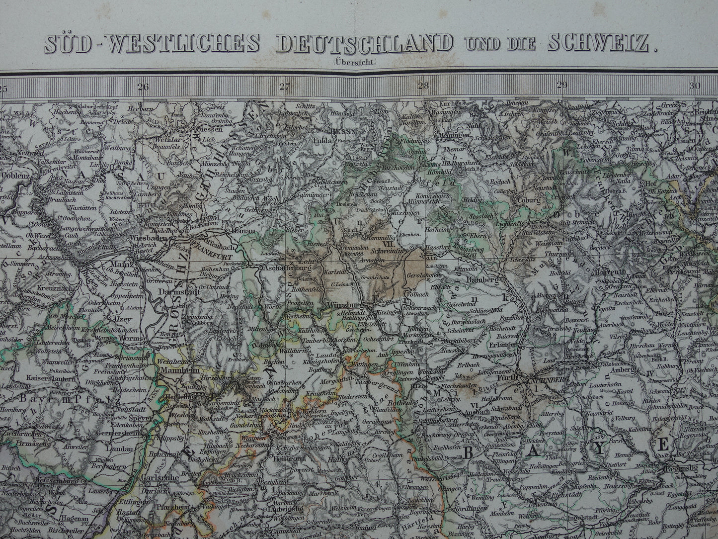 Oude landkaart van Zuid-Duitsland en Zwitserland originele 145+ jaar oude antieke kaart Elzas Lotharingen Württemberg Beieren
