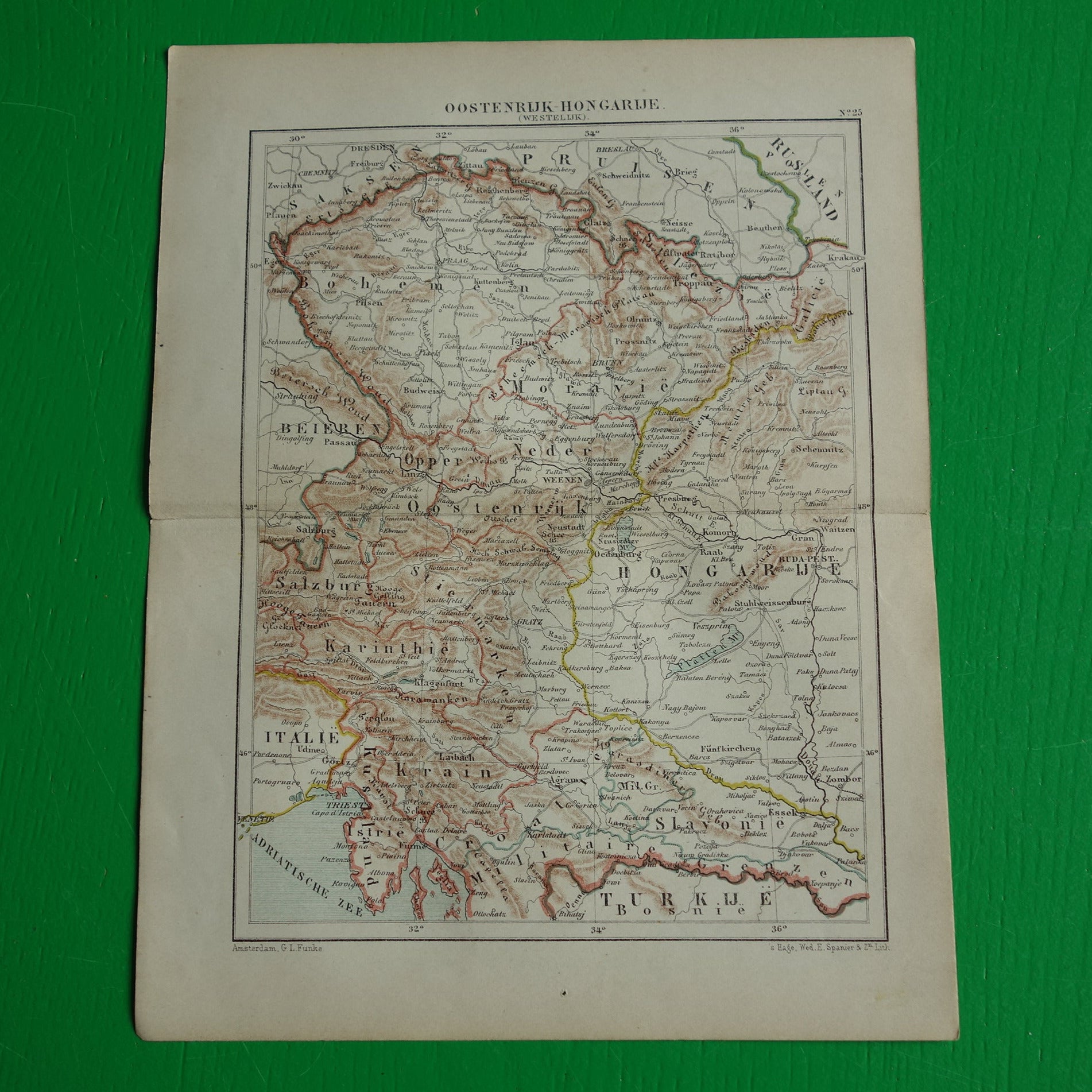 Oostenrijk oude landkaart originele antieke Kuyper kaart uit 1882 vintage kaarten Wenen Graz Bohemen