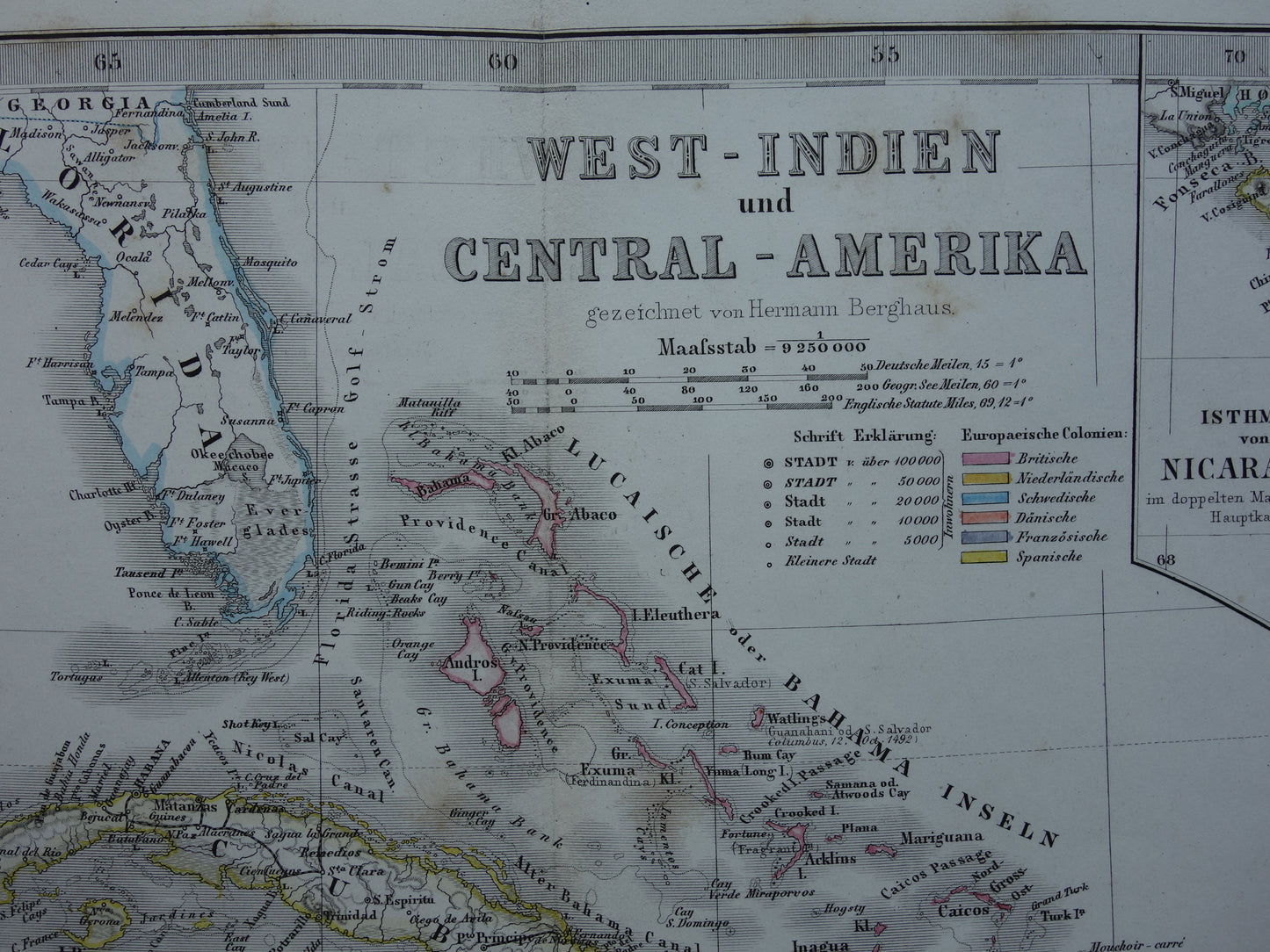 Antieke kaart van ANTILLEN 155+ jaar oude handgekleurde landkaart Curaçao Aruba Cuba Haïti Puerto Rico 1860