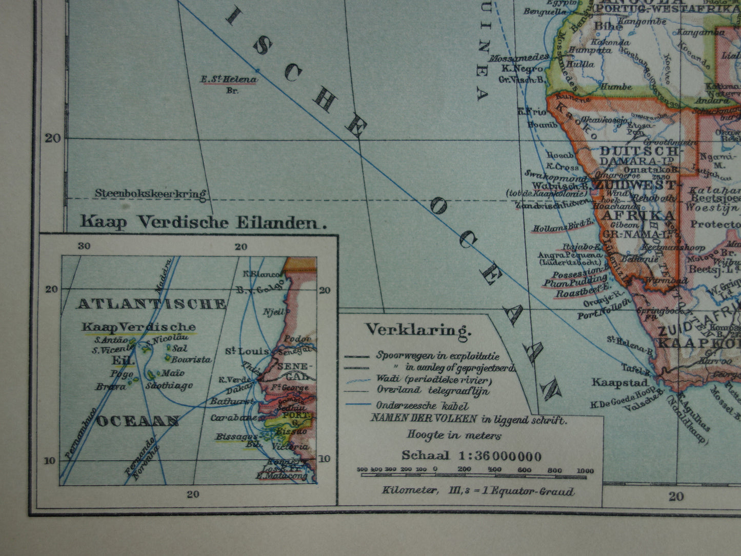 Antieke kaart van Afrika uit 1914 originele vintage landkaart van Afrika continent oude Nederlandse kaarten