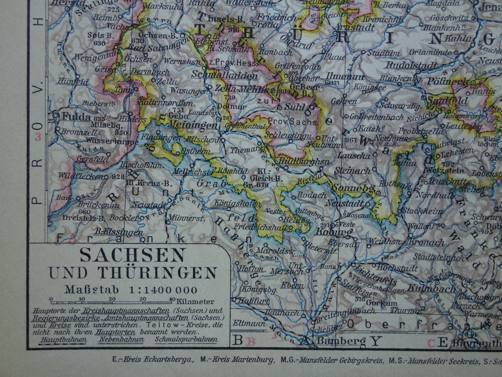 Thüringen en Saksen oude landkaart van Duitsland uit 1928 originele vintage kaart Leipzig Dresden Halle