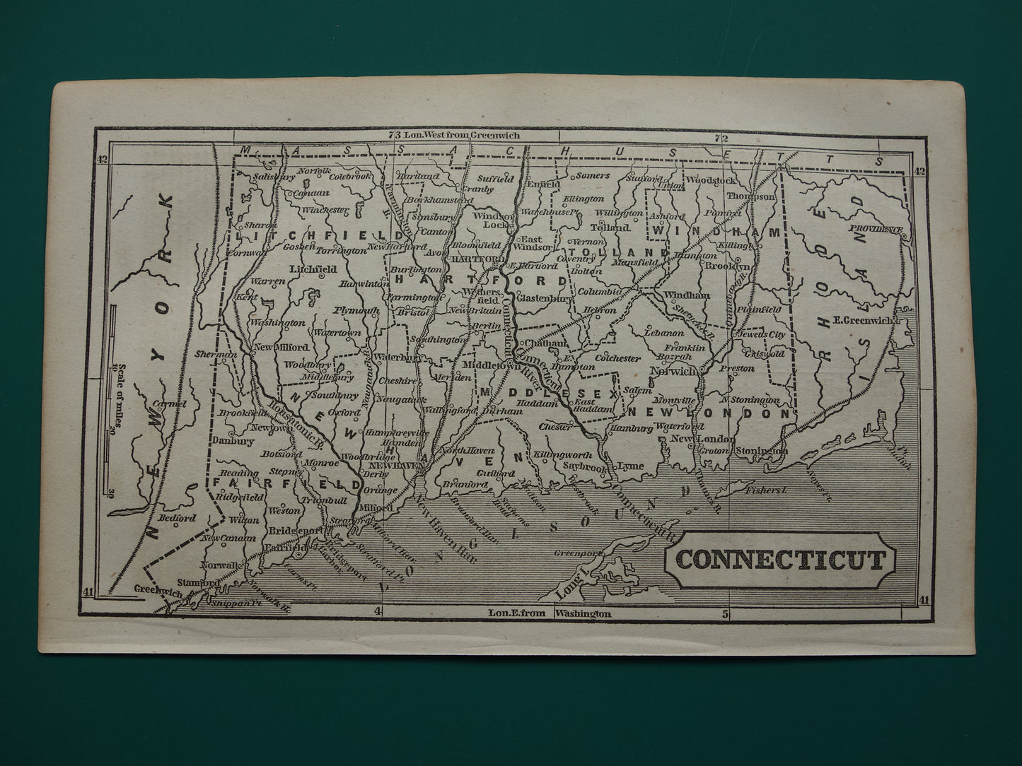 CONNECTICUT Antieke kaart van de staat Connecticut uit 18584 originele oude landkaart New Haven Verenigde Staten