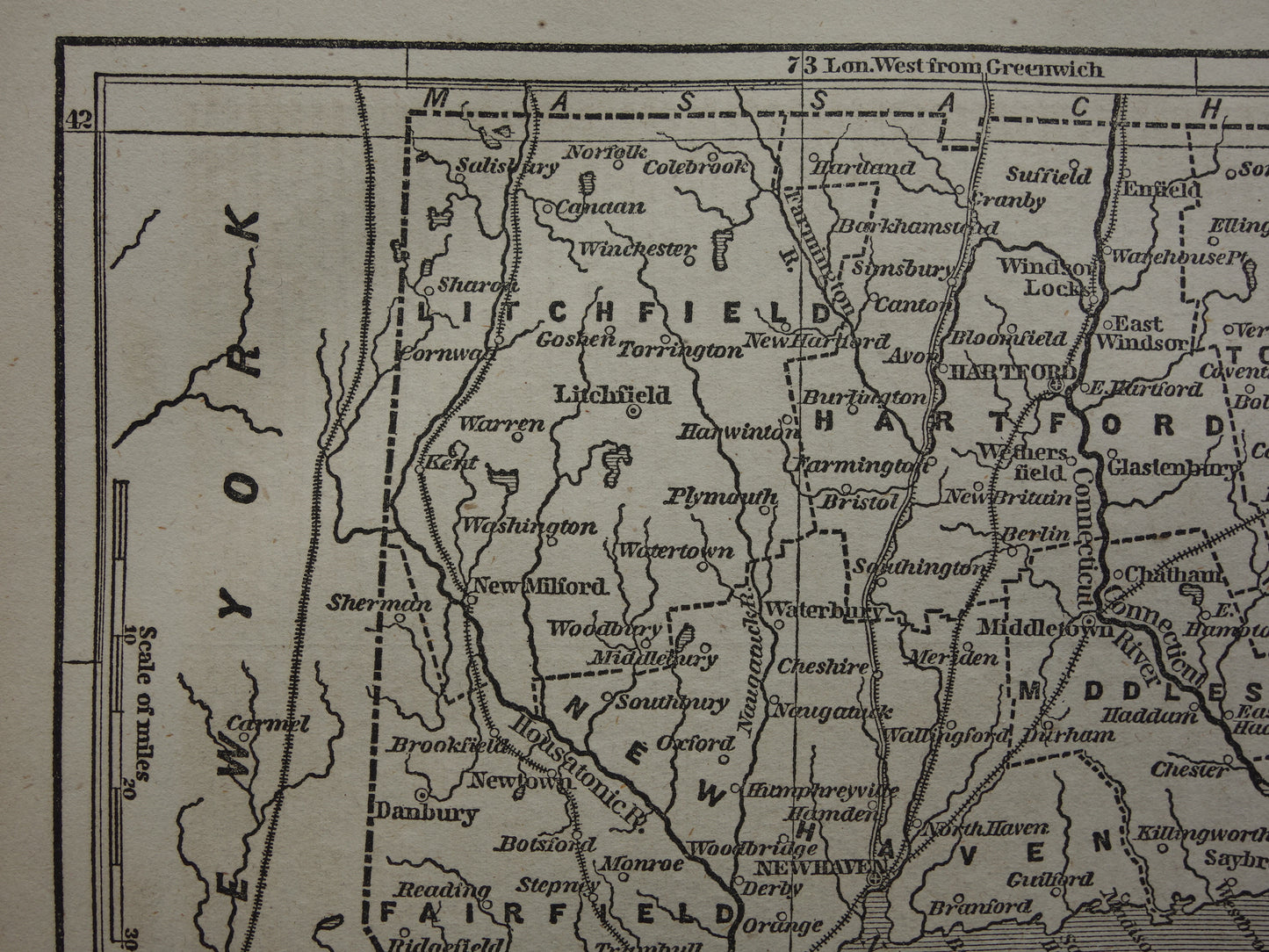 CONNECTICUT Antieke kaart van de staat Connecticut uit 18584 originele oude landkaart New Haven Verenigde Staten