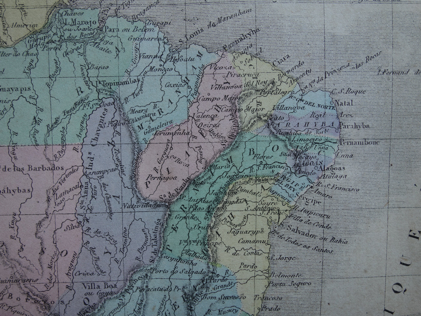 BRAZILIË Oude kaart van Brazilië Originele antieke handgekleurde landkaart uit 1877