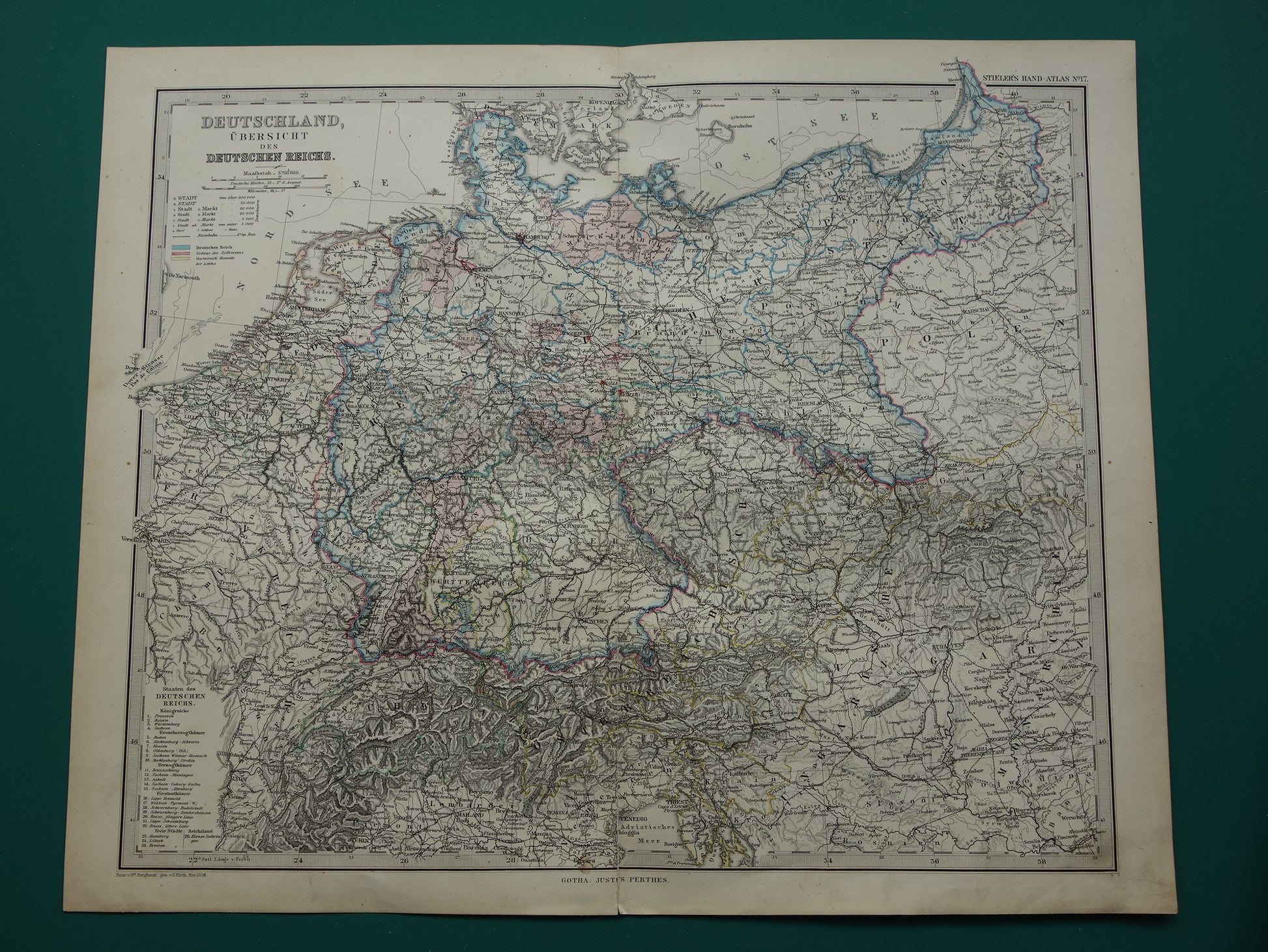 DUITSLAND Antieke landkaart van het Duitse Rijk in 1886 Grote originele 135+ jaar oude kaart Berlijn Pruissen Polen