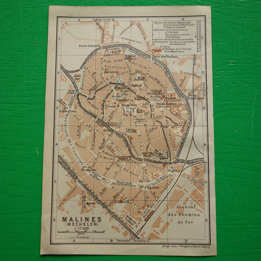 MECHELEN oude kaart van Malines België uit 1904 kleine originele antieke plattegrond landkaart Mechelen / Malines