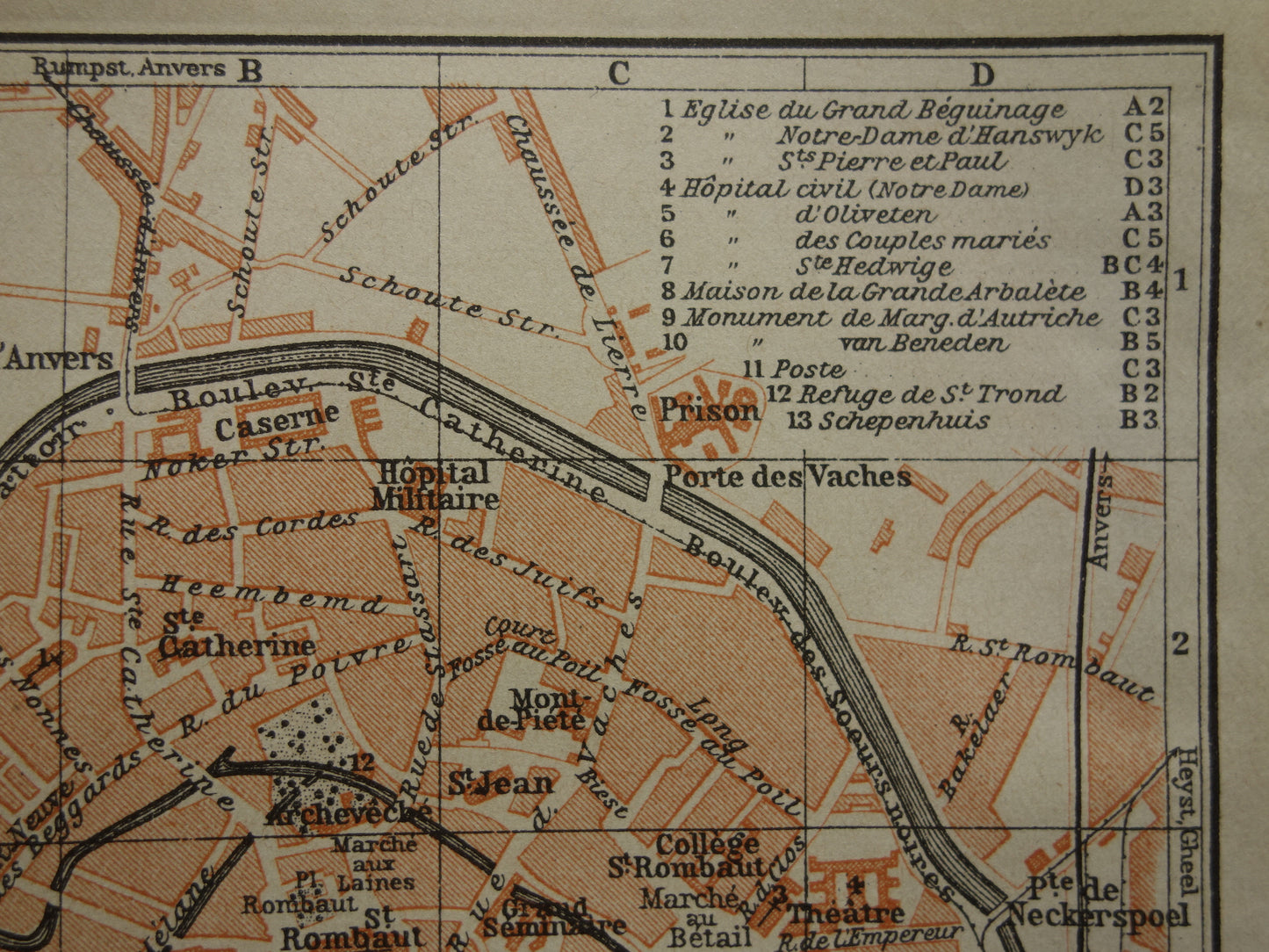 MECHELEN oude kaart van Malines België uit 1904 kleine originele antieke plattegrond landkaart Mechelen / Malines
