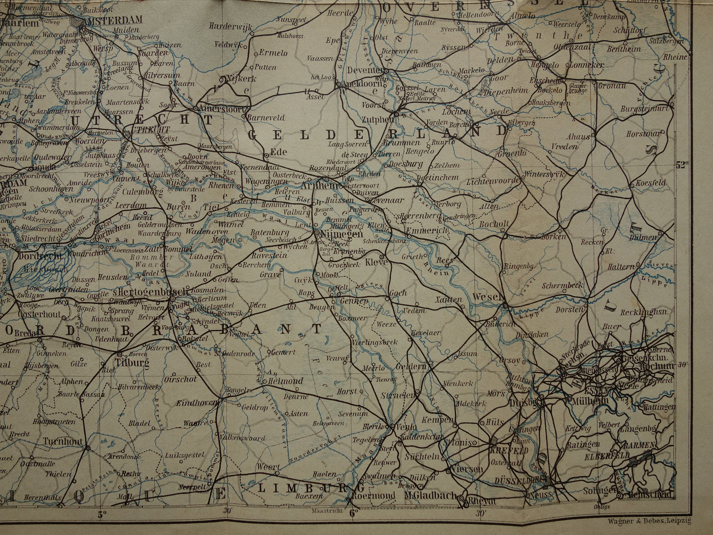 Oude landkaart van Nederland uit 1904 originele antieke kaart