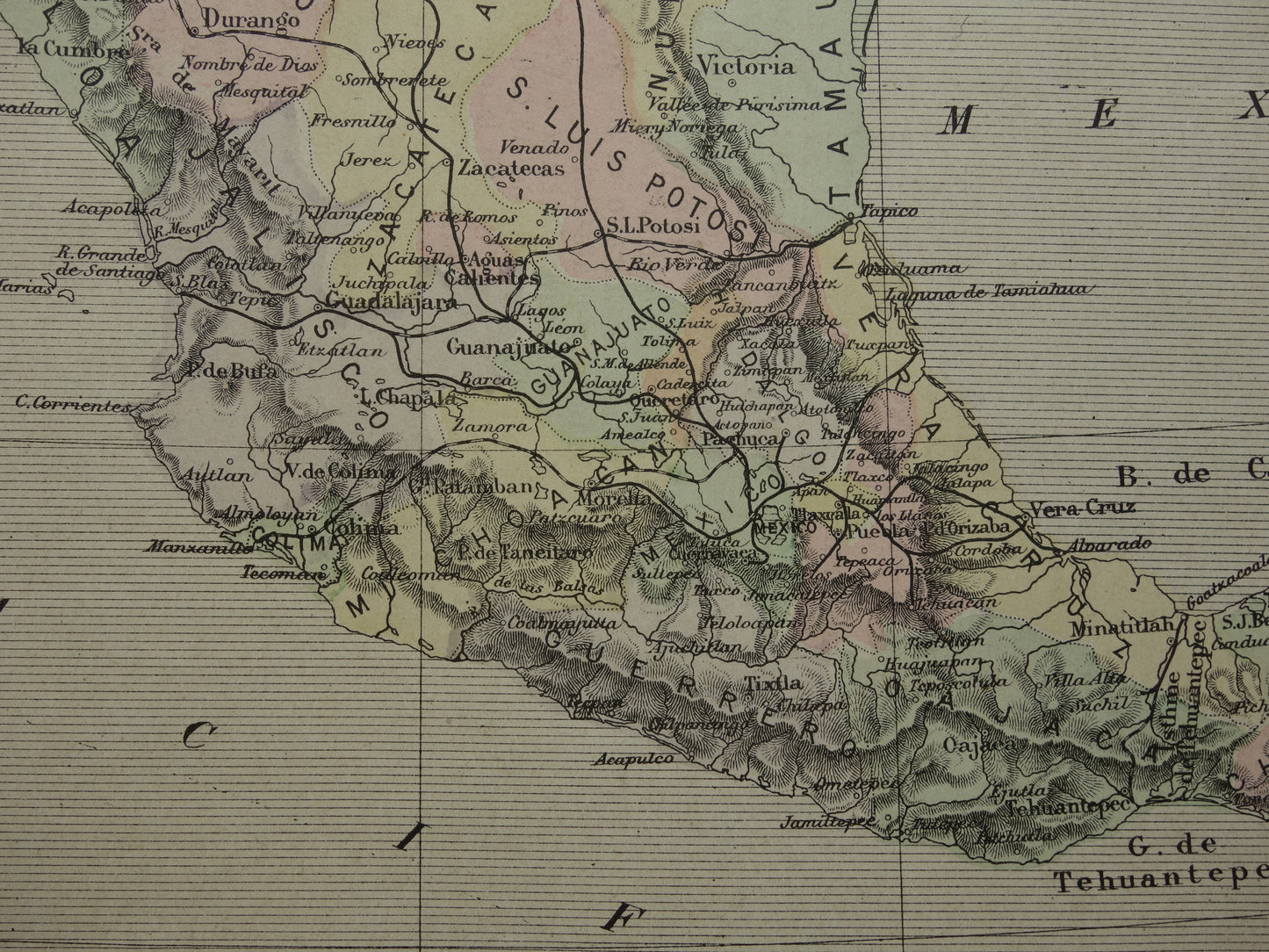 MEXICO oude kaart van Mexico 1896 originele antieke Franse landkaart