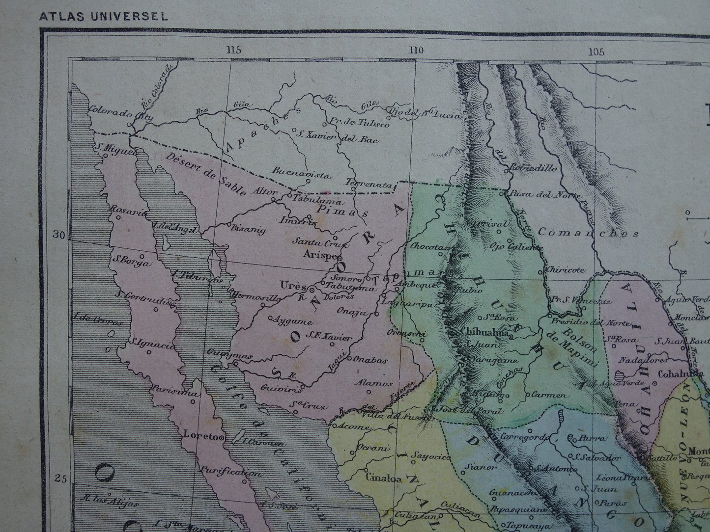 MEXICO oude handgekleurde kaart van Mexico uit 1877 originele antieke Franse landkaart