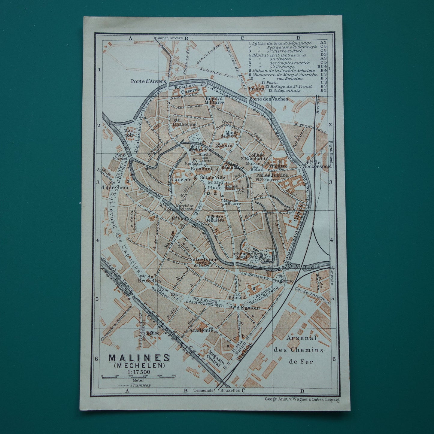 MECHELEN oude kaart van Malines België uit 1910 kleine originele antieke plattegrond landkaart Mechelen / Malines