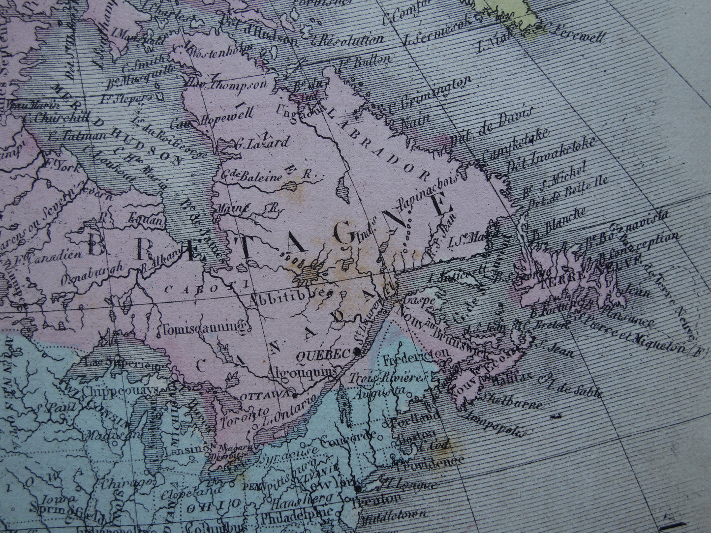 NOORD-AMERIKA Oude kaart van Verenigde Staten Canada Mexico Originele antieke handgekleurde landkaart continent