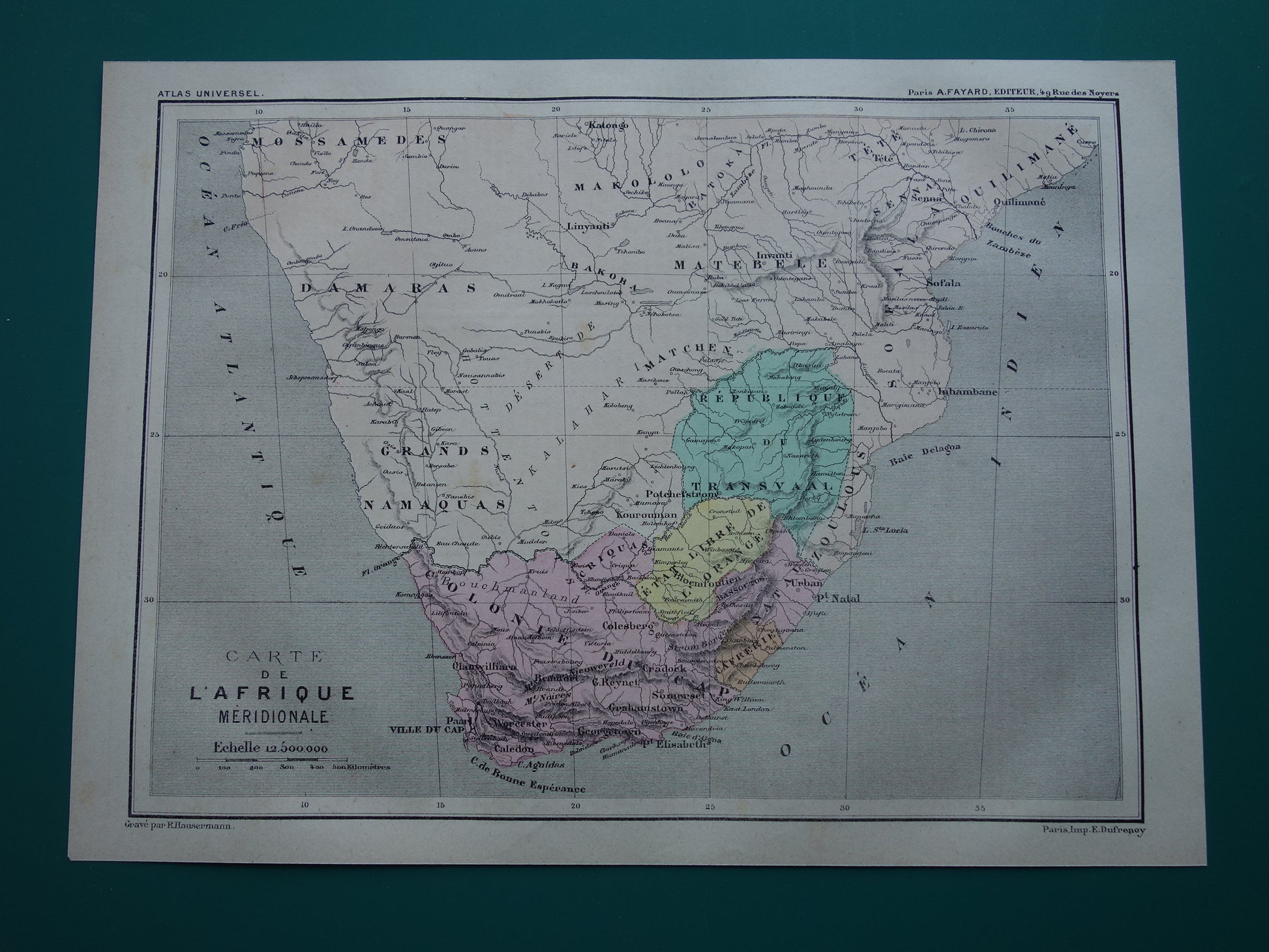 ZUID-AFRIKA Oude kaart van zuidelijk Afrika 145+ jaar oude antieke handgekleurde landkaart Kaapkolonie Transvaal