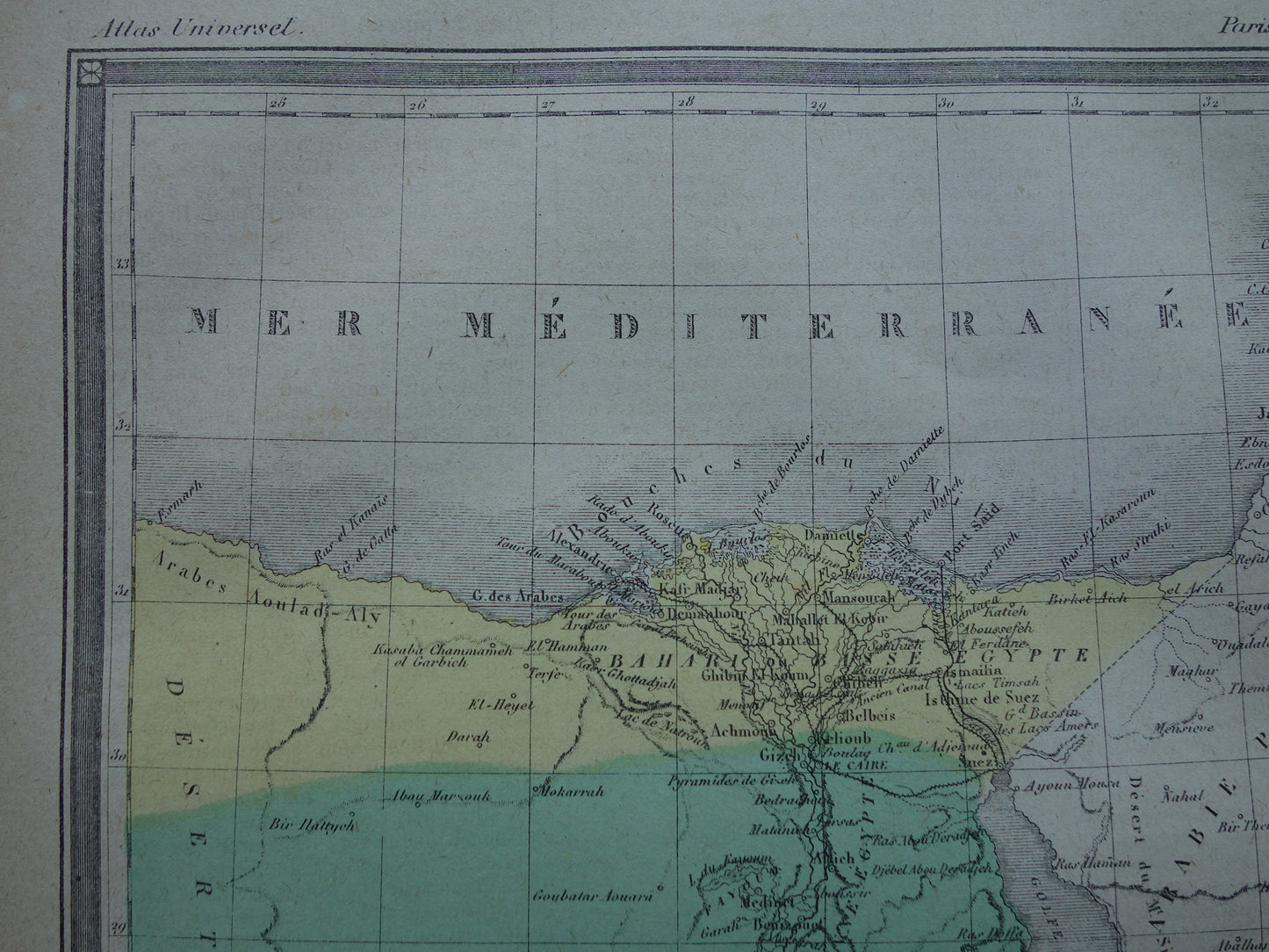 Oude kaart van Egypte uit 1877 antieke Franse handgekleurde landkaart van Egypte