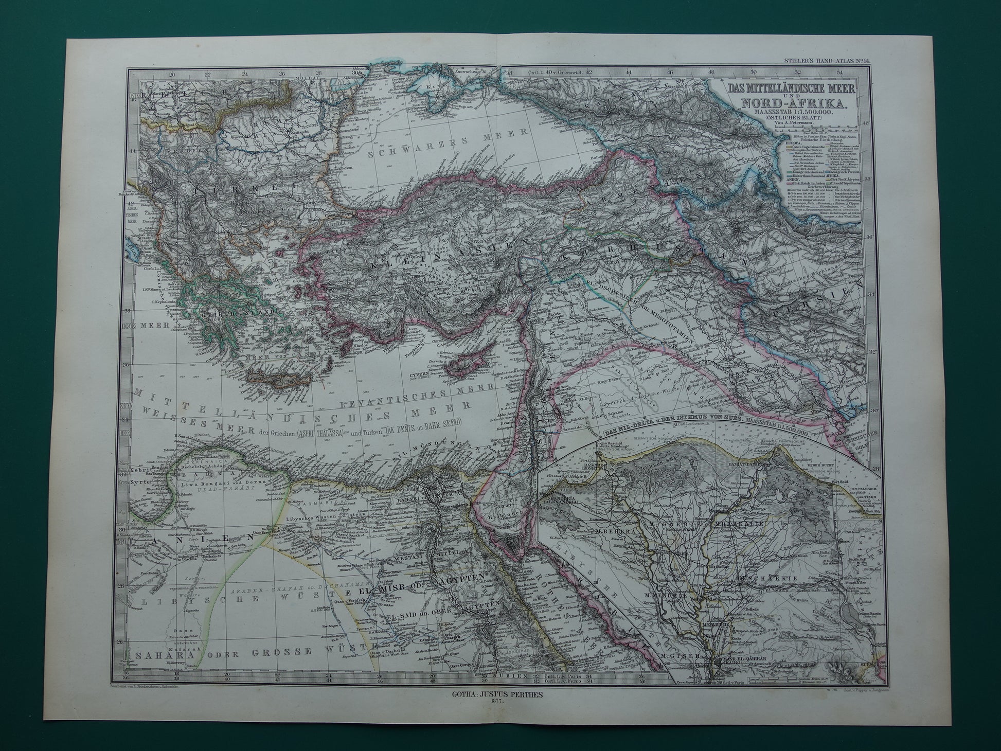 Antieke kaart van het Turkse Rijk Grote 145+ jaar oude print/poster Ottomaanse Rijk Originele Vintage kaarten Turkije Middellandse Zee