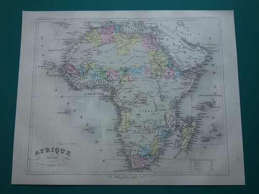 Oude kaart van Afrika uit 1877 antieke Franse handgekleurde landkaart van continent Afrika