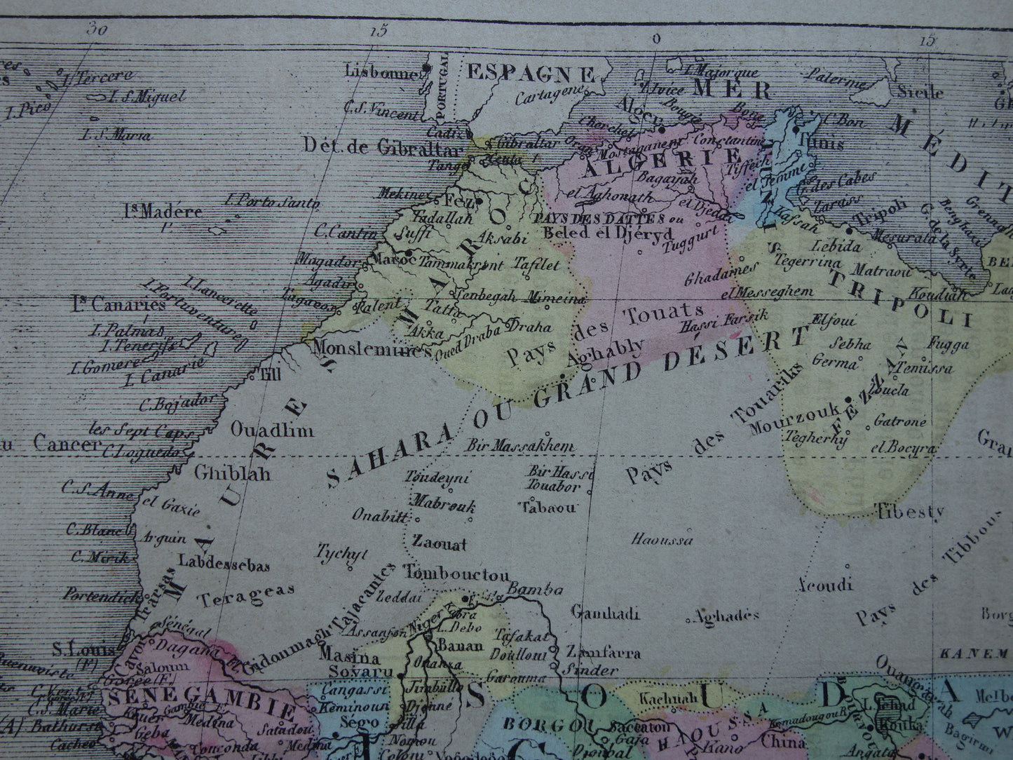 Oude kaart van Afrika uit 1877 antieke Franse handgekleurde landkaart van continent Afrika