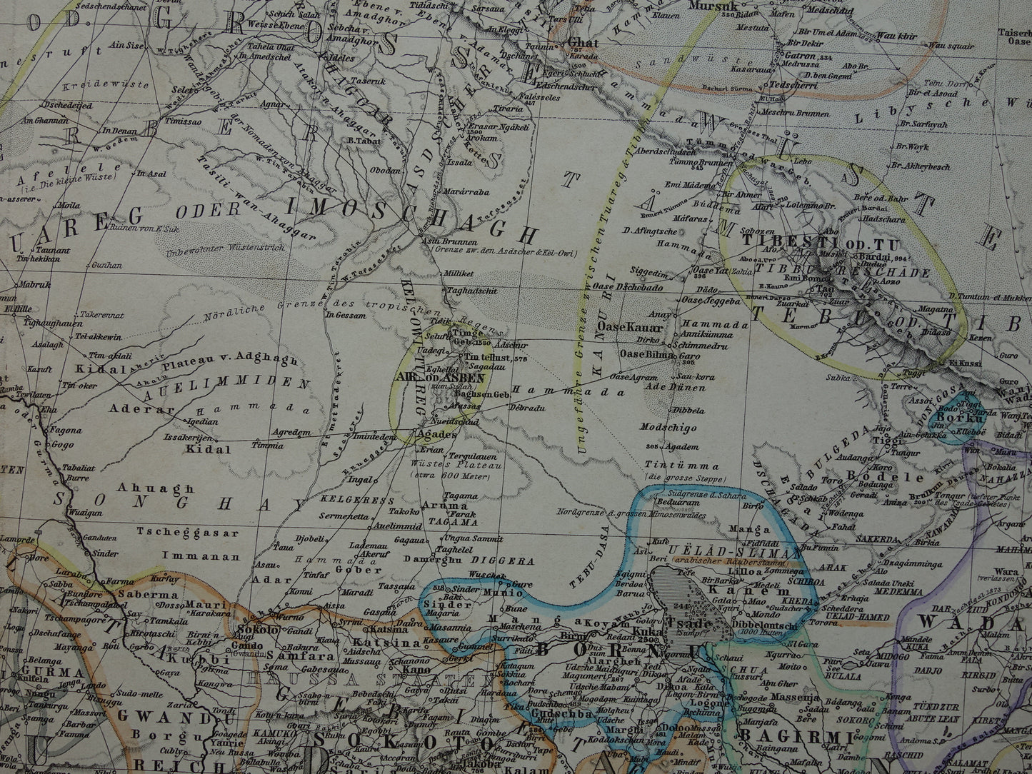 AFRIKA Oude landkaart van Noordwest-Afrika in 1886 Grote originele kaart van Sahara Goudkust Sahel Senegal Nigeria