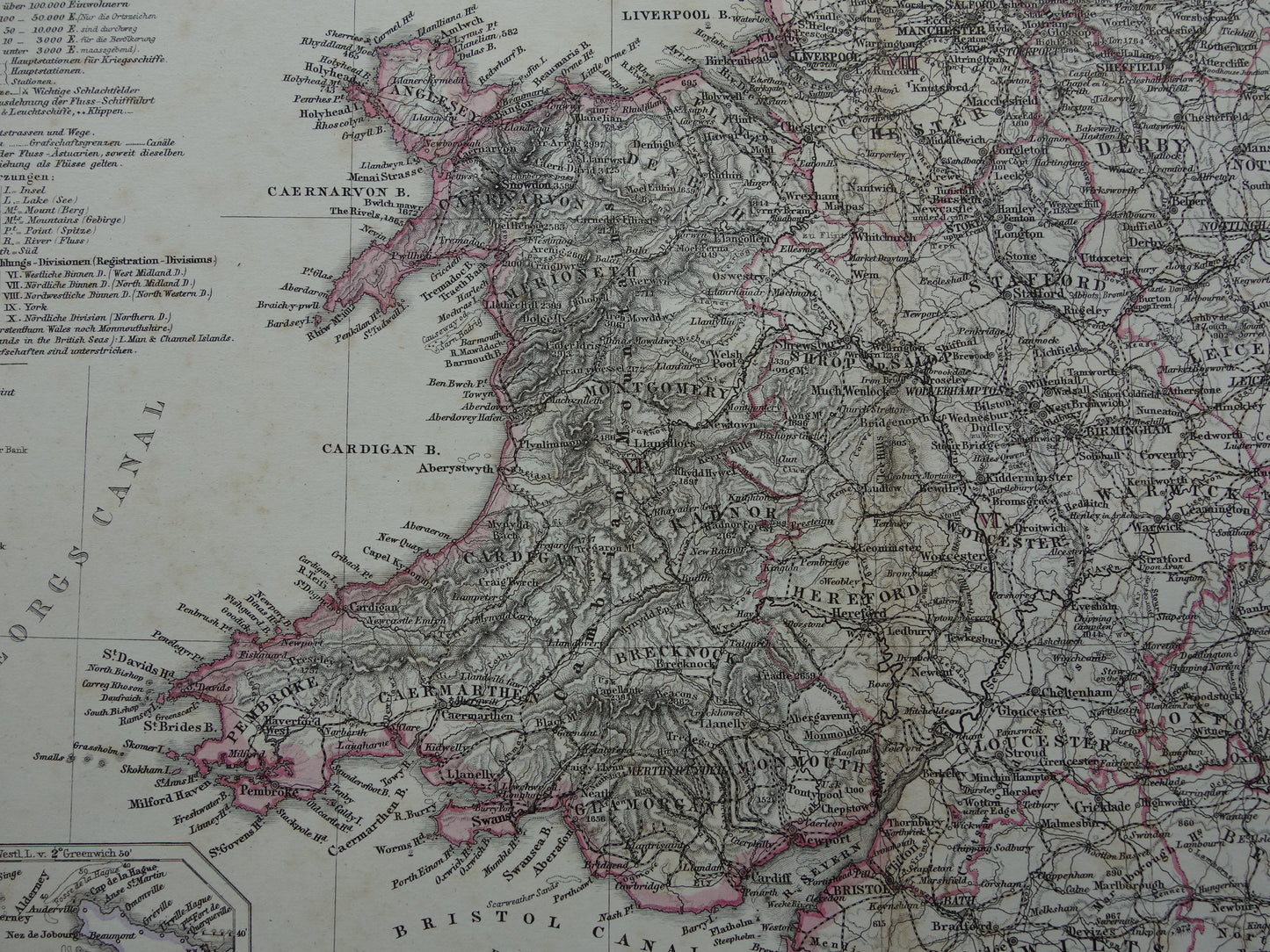 Vintage Kaart van Engeland uit 1886 originele antieke landkaart van Engeland en Wales