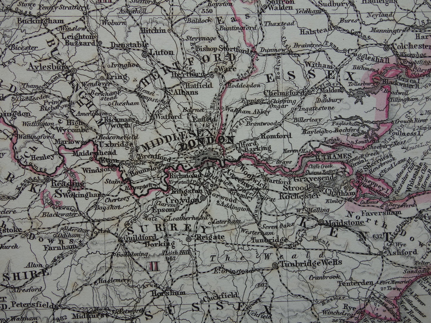Vintage Kaart van Engeland uit 1886 originele antieke landkaart van Engeland en Wales