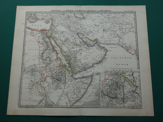 Saoedi-Arabië oude kaart van Saudi-Arabie 1866 grote originele antieke vintage landkaart Riyad Djedda