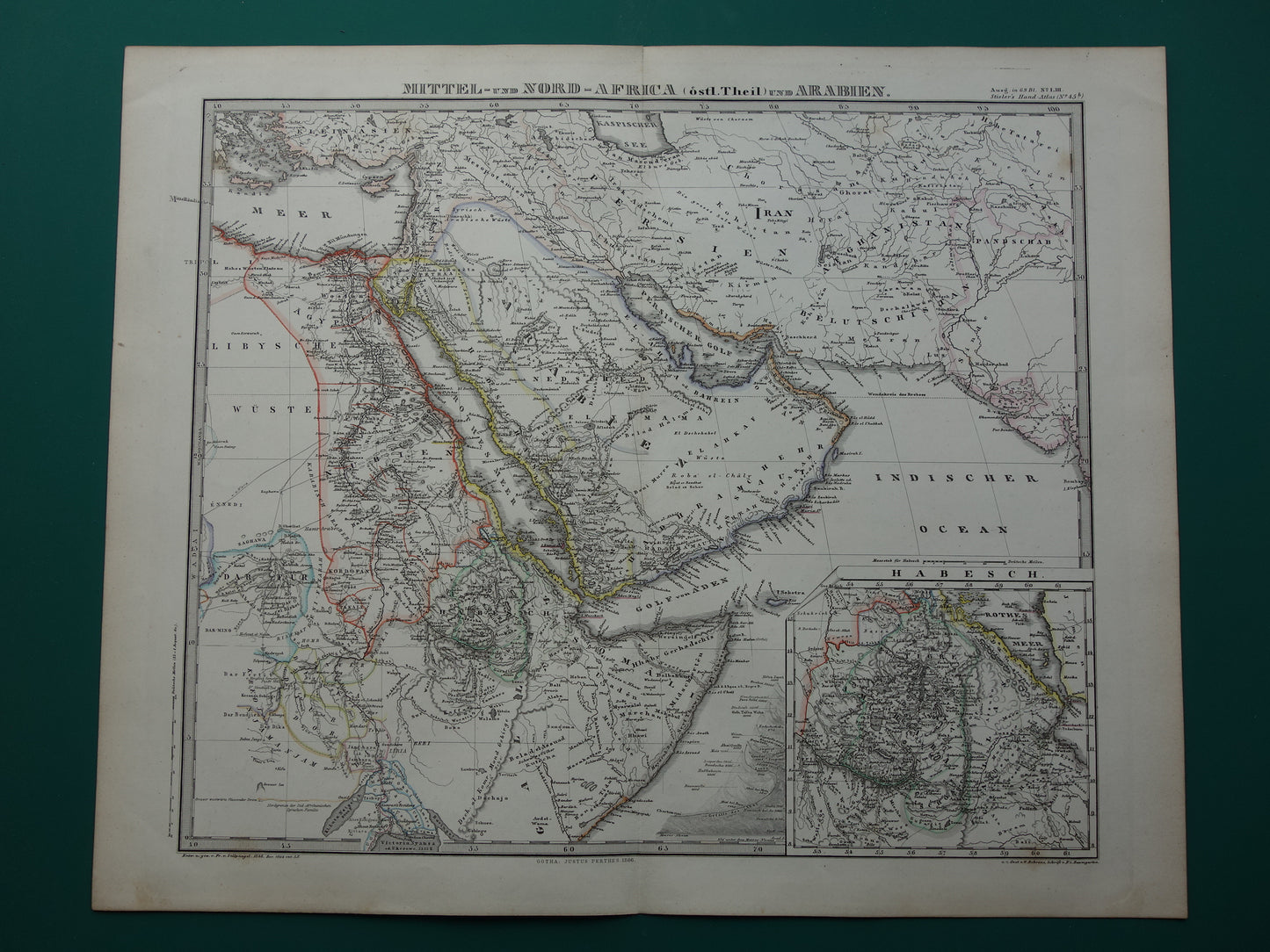 Saoedi-Arabië oude kaart van Saudi-Arabie 1866 grote originele antieke vintage landkaart Riyad Djedda