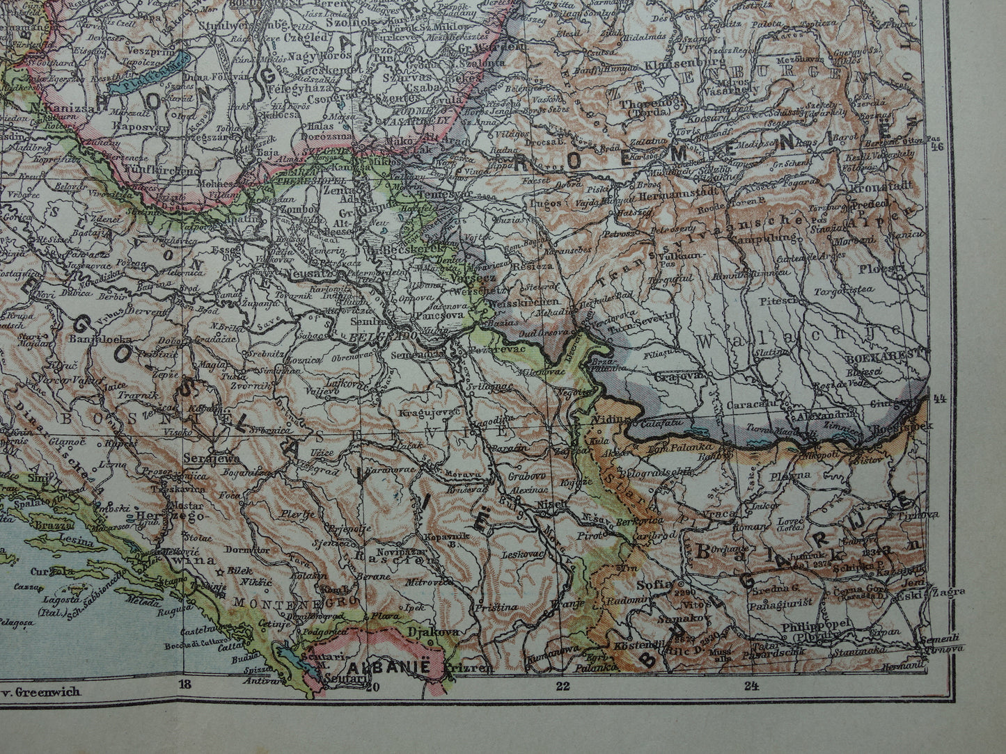 Oude kaart van de Balkan met Tsjechoslowakije Joegoslavië Hongarije Originele antieke Nederlandse landkaart van voormalig Oostenrijk-Hongarije uit 1921 vintage historische kaarten