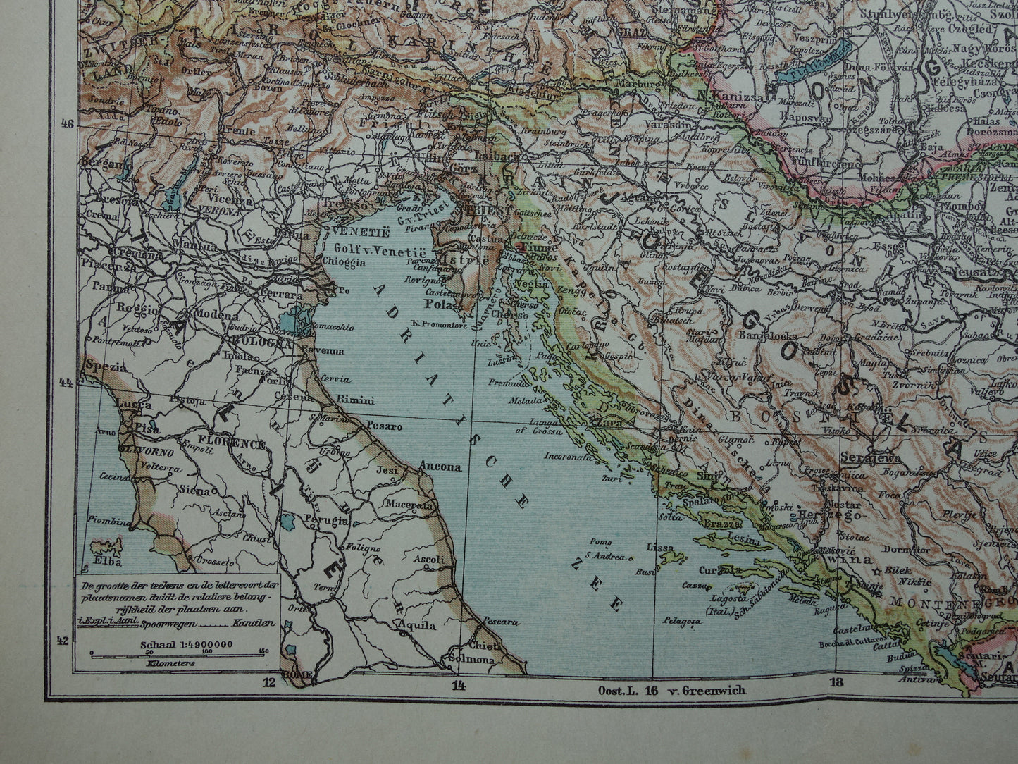 Oude kaart van de Balkan met Tsjechoslowakije Joegoslavië Hongarije Originele antieke Nederlandse landkaart van voormalig Oostenrijk-Hongarije uit 1921 vintage historische kaarten