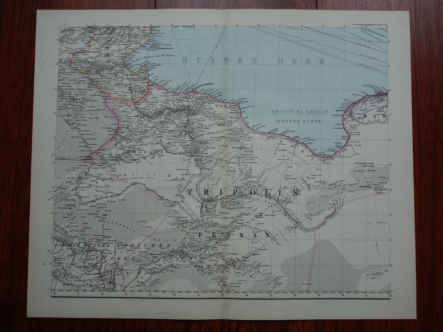 MIDDELLANDSE ZEE Zeer grote oude kaart van Zuid-Europa uit 1880 originele antieke landkaart poster