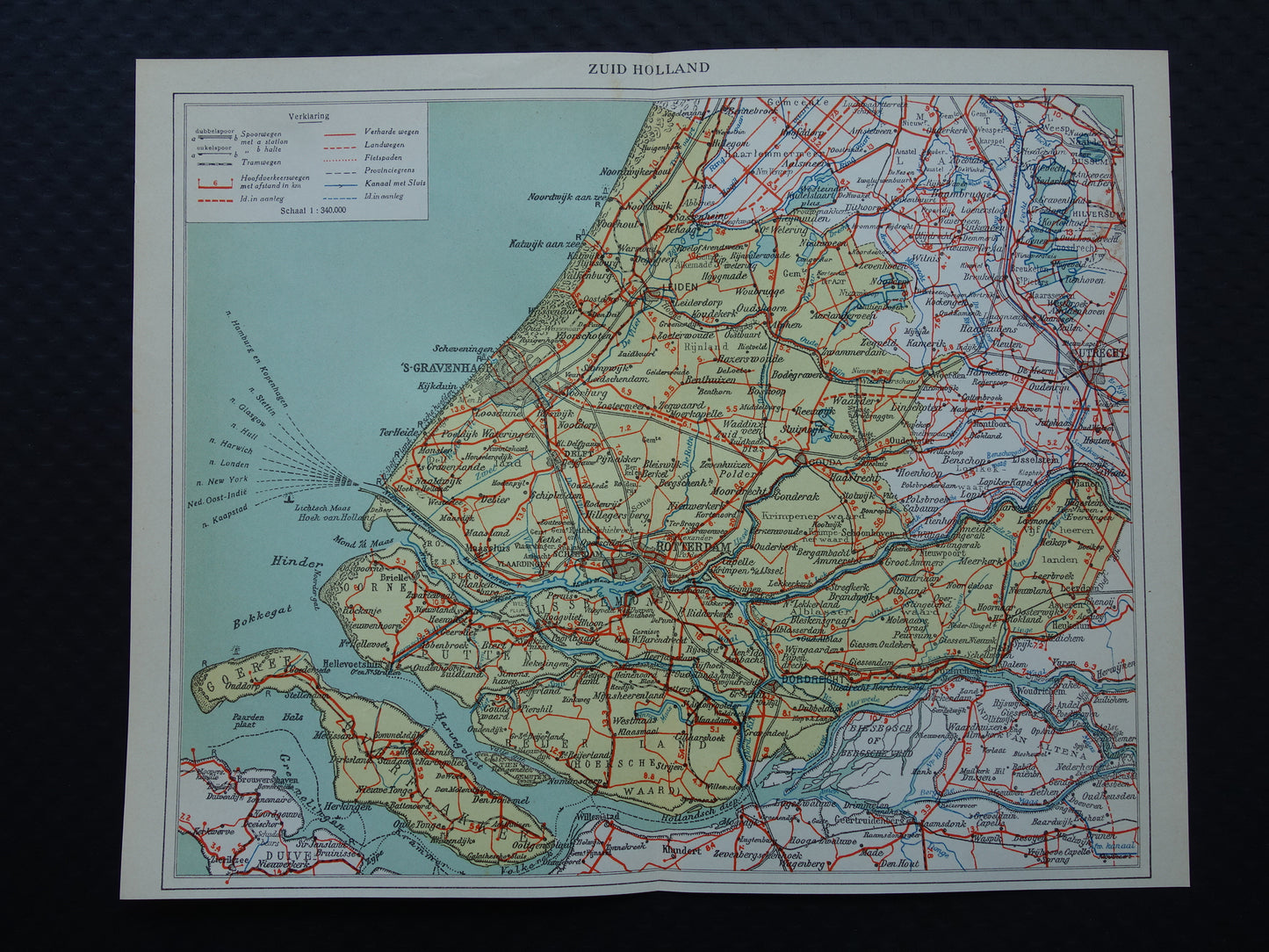 Zuid-Holland Oude landkaart van de provincie Zuid-Holland uit 1939 originele vintage historische kaart