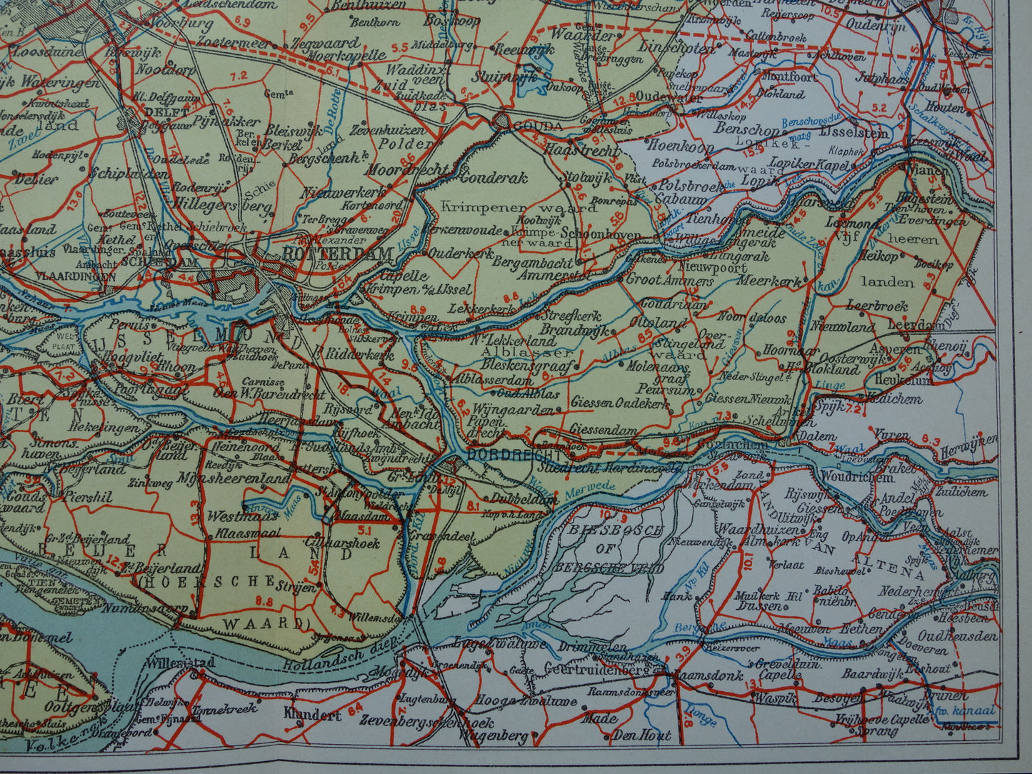 Zuid-Holland Oude landkaart van de provincie Zuid-Holland uit 1939 originele vintage historische kaart