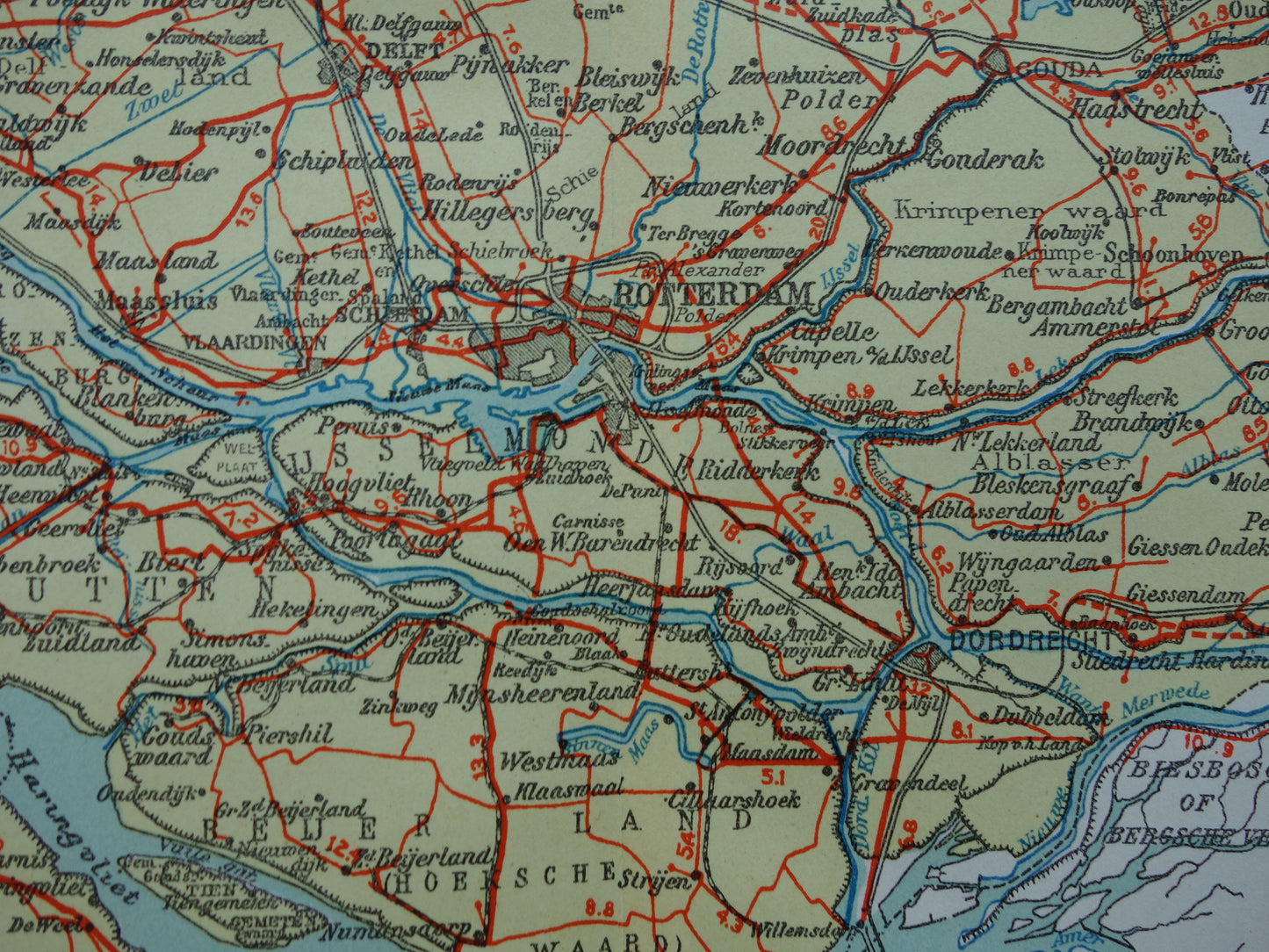 Zuid-Holland Oude landkaart van de provincie Zuid-Holland uit 1939 originele vintage historische kaart
