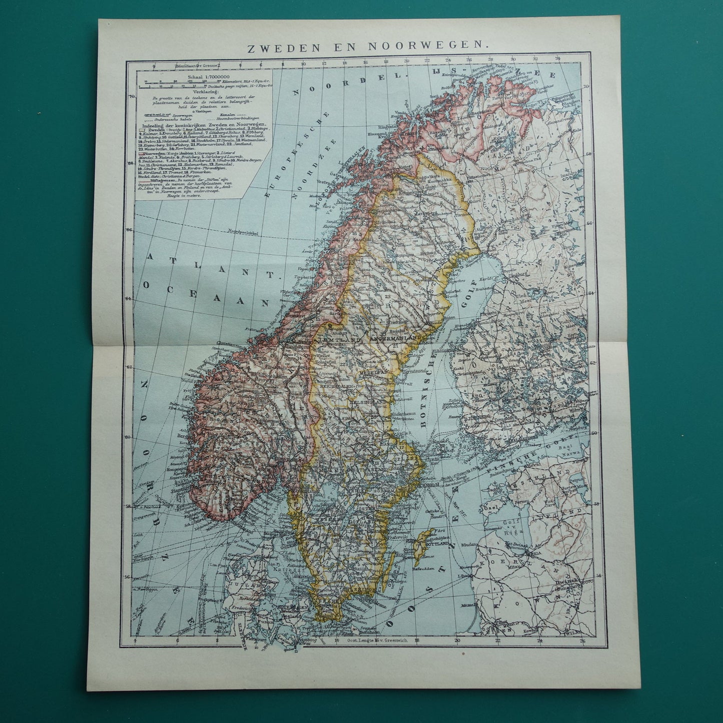 oude kaart van Noorwegen en Zweden in het jaar 1921