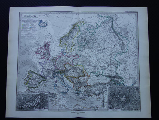 EUROPA oude landkaart van Europa uit 1876 originele antieke Duitse kaart van continent Europa