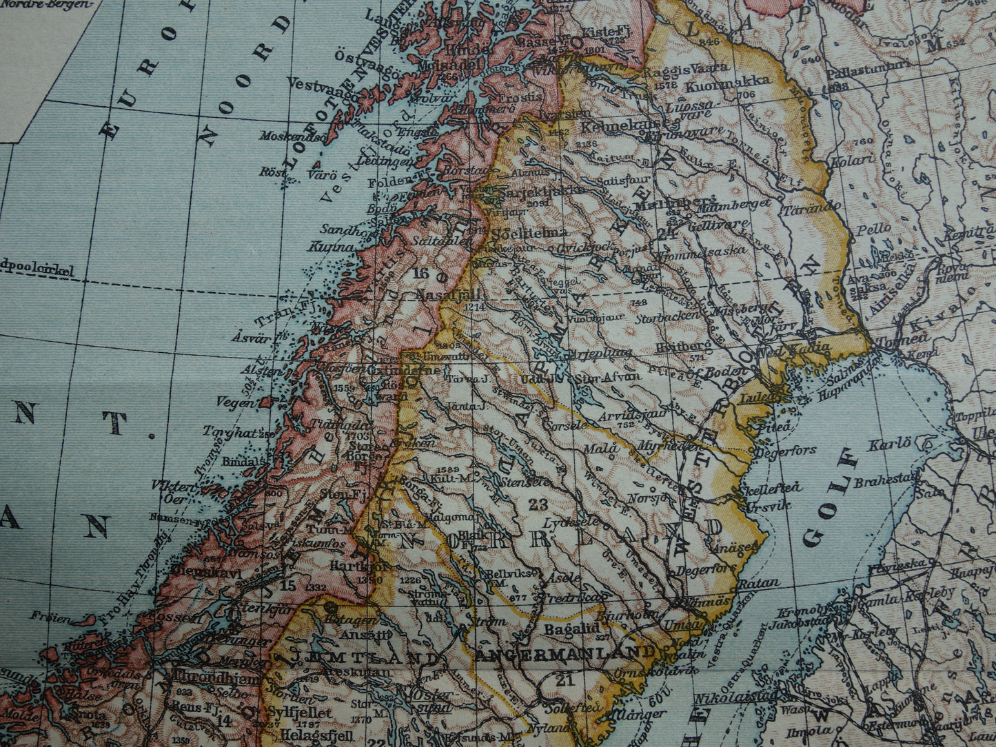 Kaart van Zweden Noorwegen uit 1921 originele oude vintage landkaart Stockholm Oslo Antieke gedetailleerde kaarten