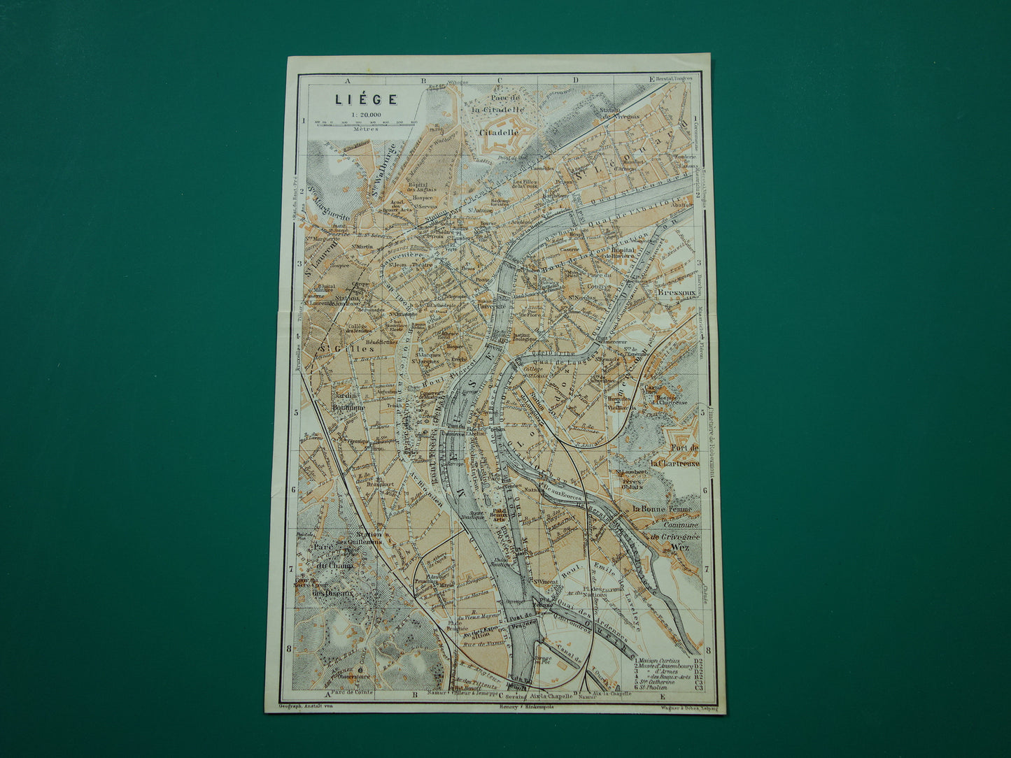 Oude kaart van Luik België uit 1910 originele antieke plattegrond Luik carte de Liège vintage kaarten