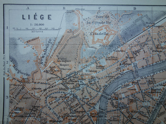 Oude kaart van Luik België uit 1910 originele antieke plattegrond Luik carte de Liège vintage kaarten