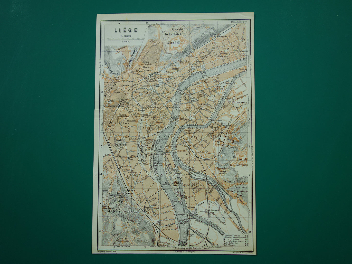Oude kaart van Luik België uit 1910 originele antieke plattegrond Luik carte de Liège vintage kaarten