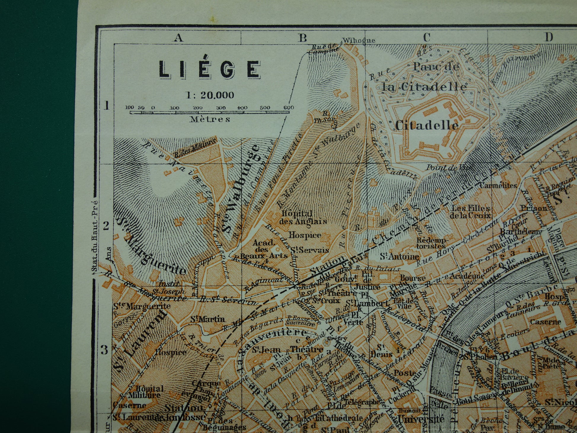 Oude kaart van Luik België uit 1910 originele antieke plattegrond Luik carte de Liège vintage kaarten