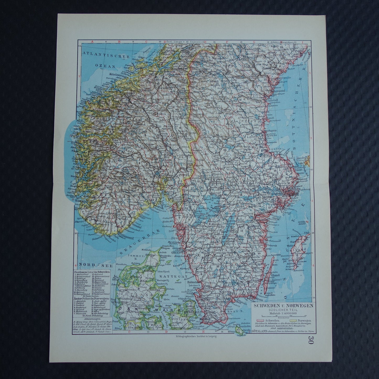 Oude kaart van Zweden en Noorwegen uit 1928 originele vintage landkaart Stockholm Oslo