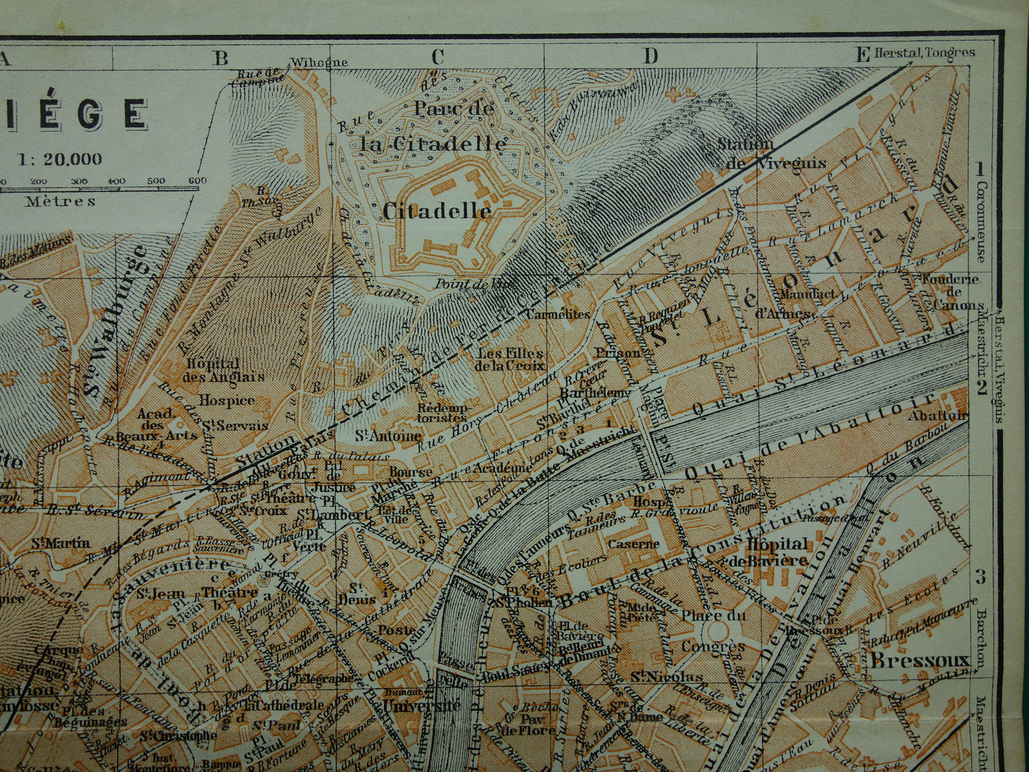 Oude kaart van Luik België uit 1910 originele antieke plattegrond Luik carte de Liège vintage kaarten