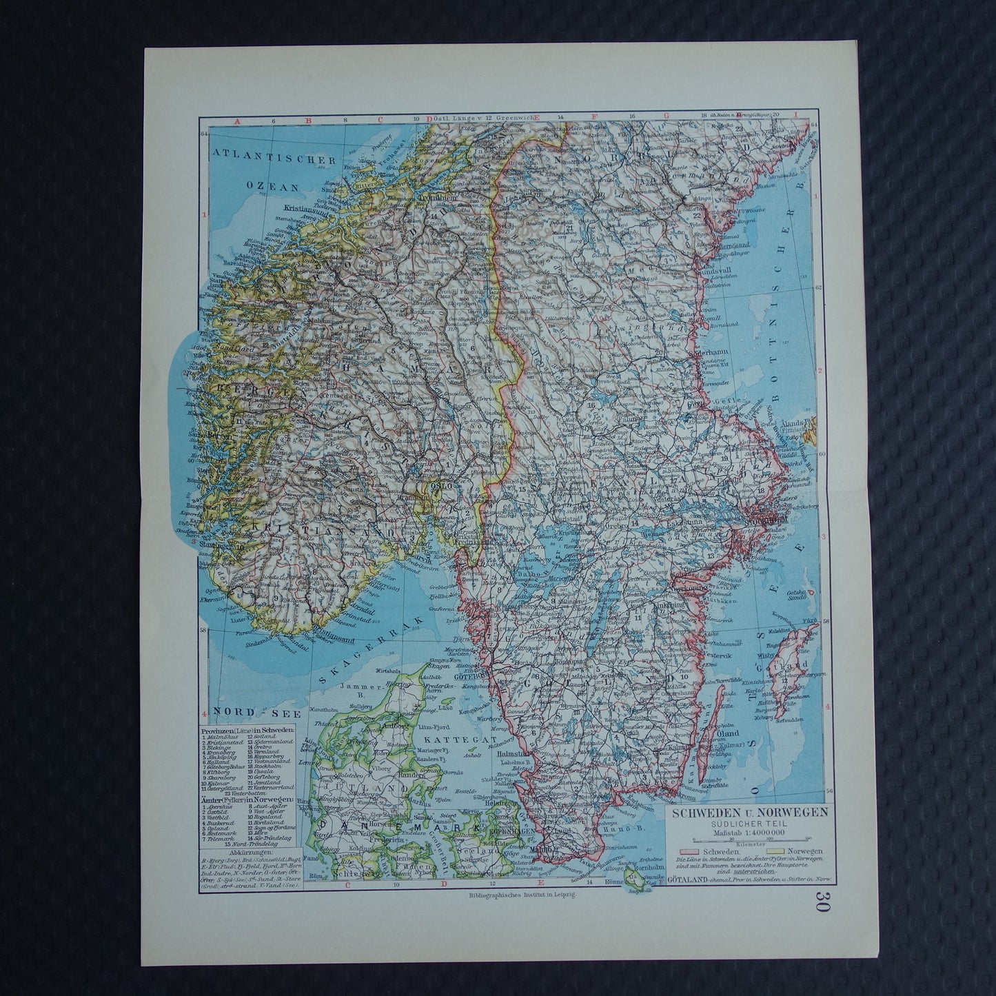 Oude kaart van Zweden en Noorwegen uit 1928 originele vintage landkaart Stockholm Oslo