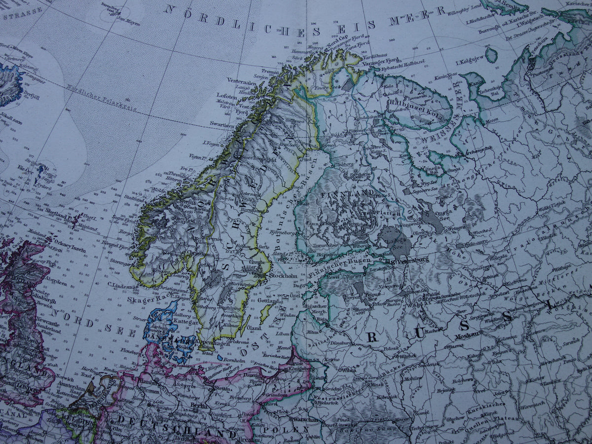 EUROPA oude landkaart van Europa uit 1876 originele antieke Duitse kaart van continent Europa