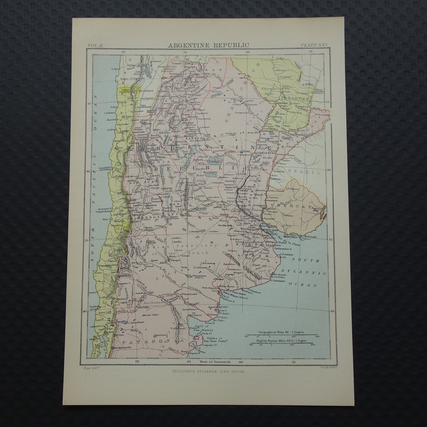 ARGENTINIE oude landkaart van Argentinië uit 1875 originele antieke Engelse kaart van de Argentijnse Republiek