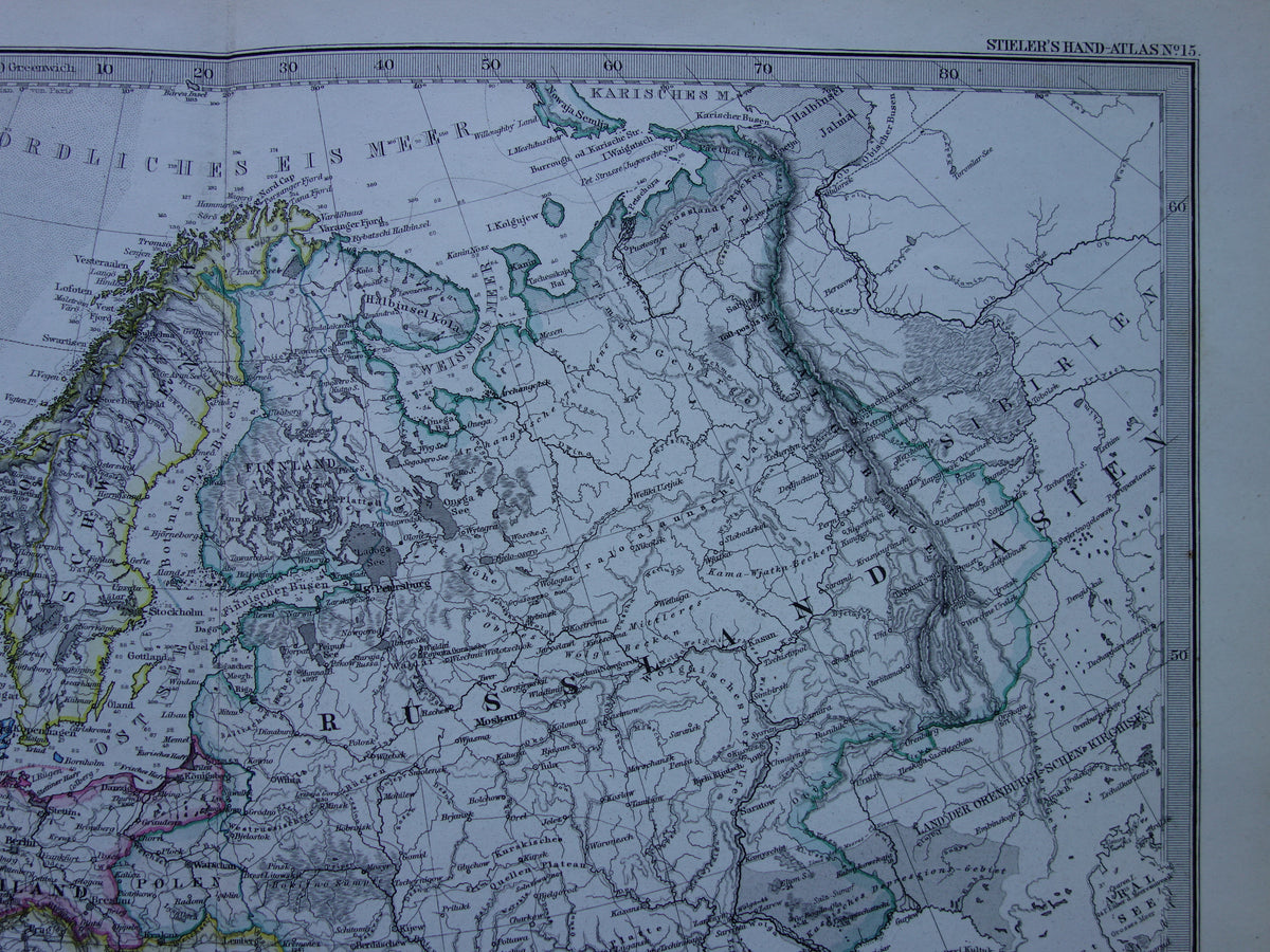 EUROPA oude landkaart van Europa uit 1876 originele antieke Duitse kaart van continent Europa
