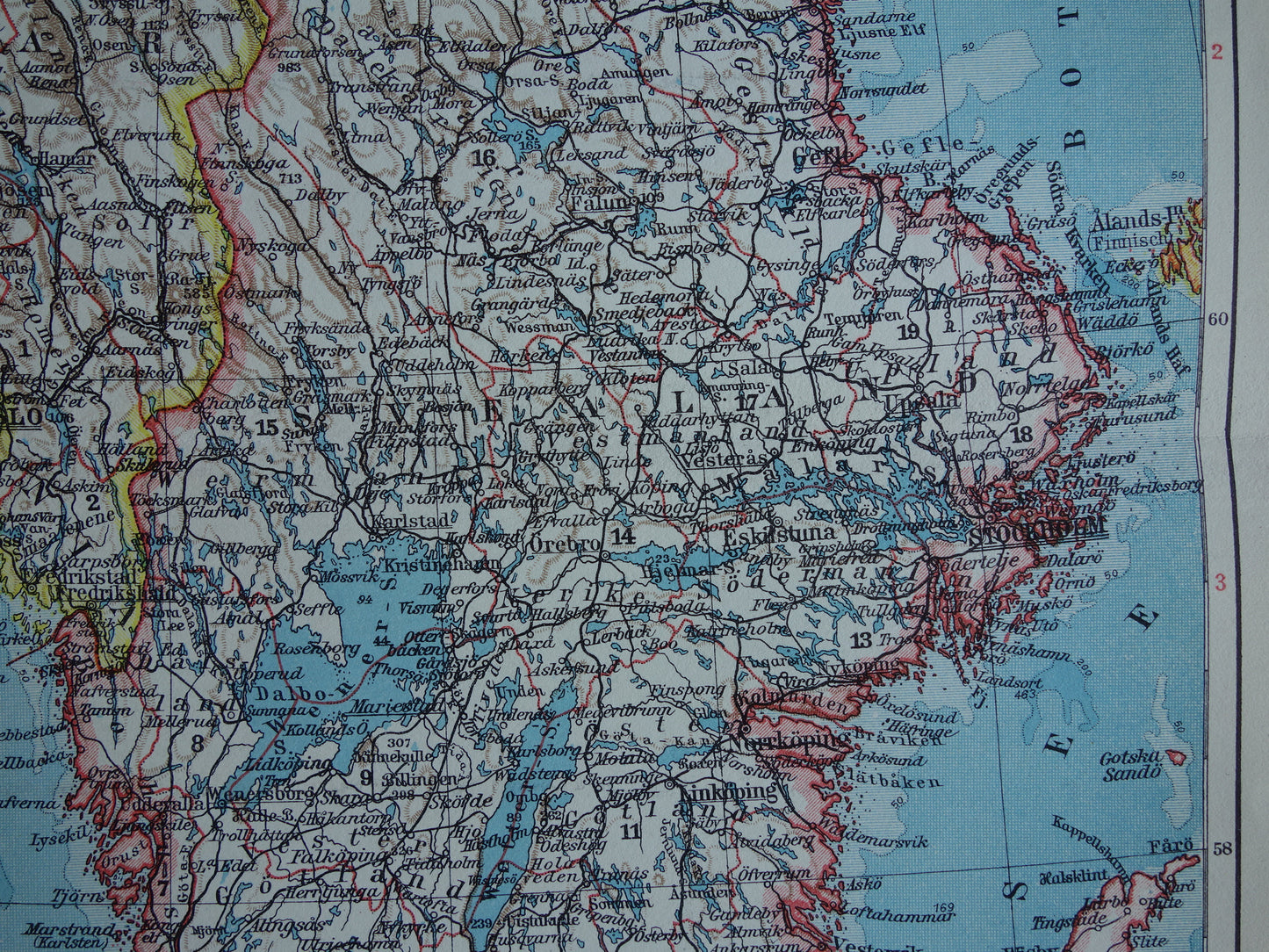 Oude kaart van Zweden en Noorwegen uit 1928 originele vintage landkaart Stockholm Oslo