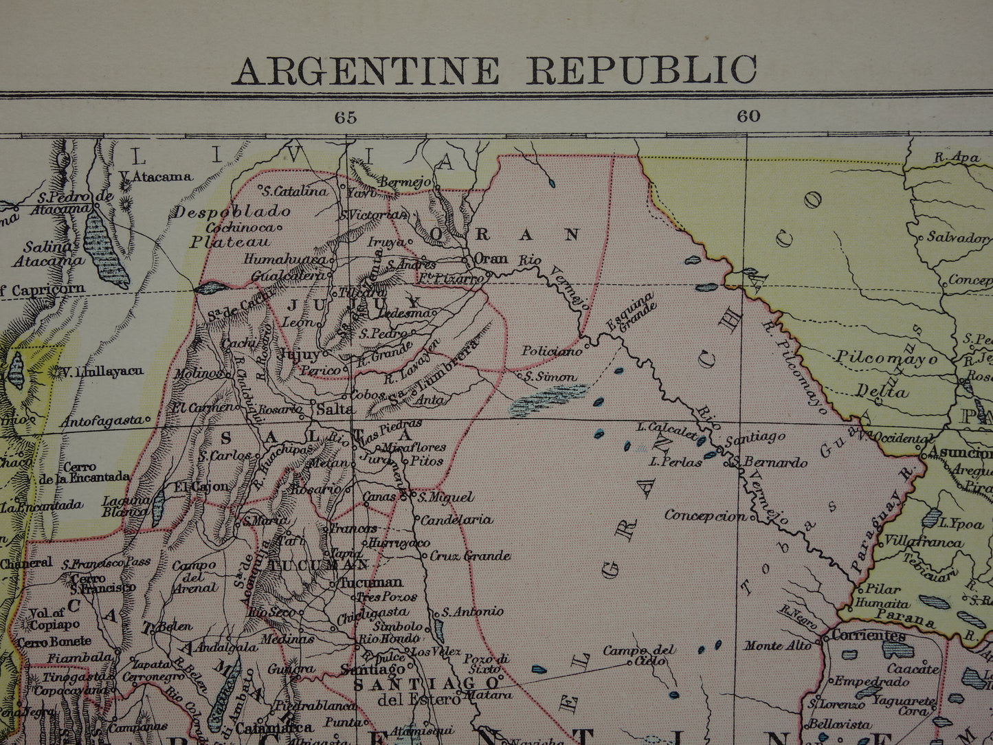 ARGENTINIE oude landkaart van Argentinië uit 1875 originele antieke Engelse kaart van de Argentijnse Republiek
