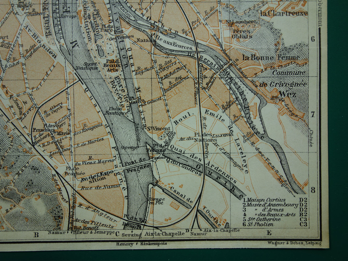 Oude kaart van Luik België uit 1910 originele antieke plattegrond Luik carte de Liège vintage kaarten