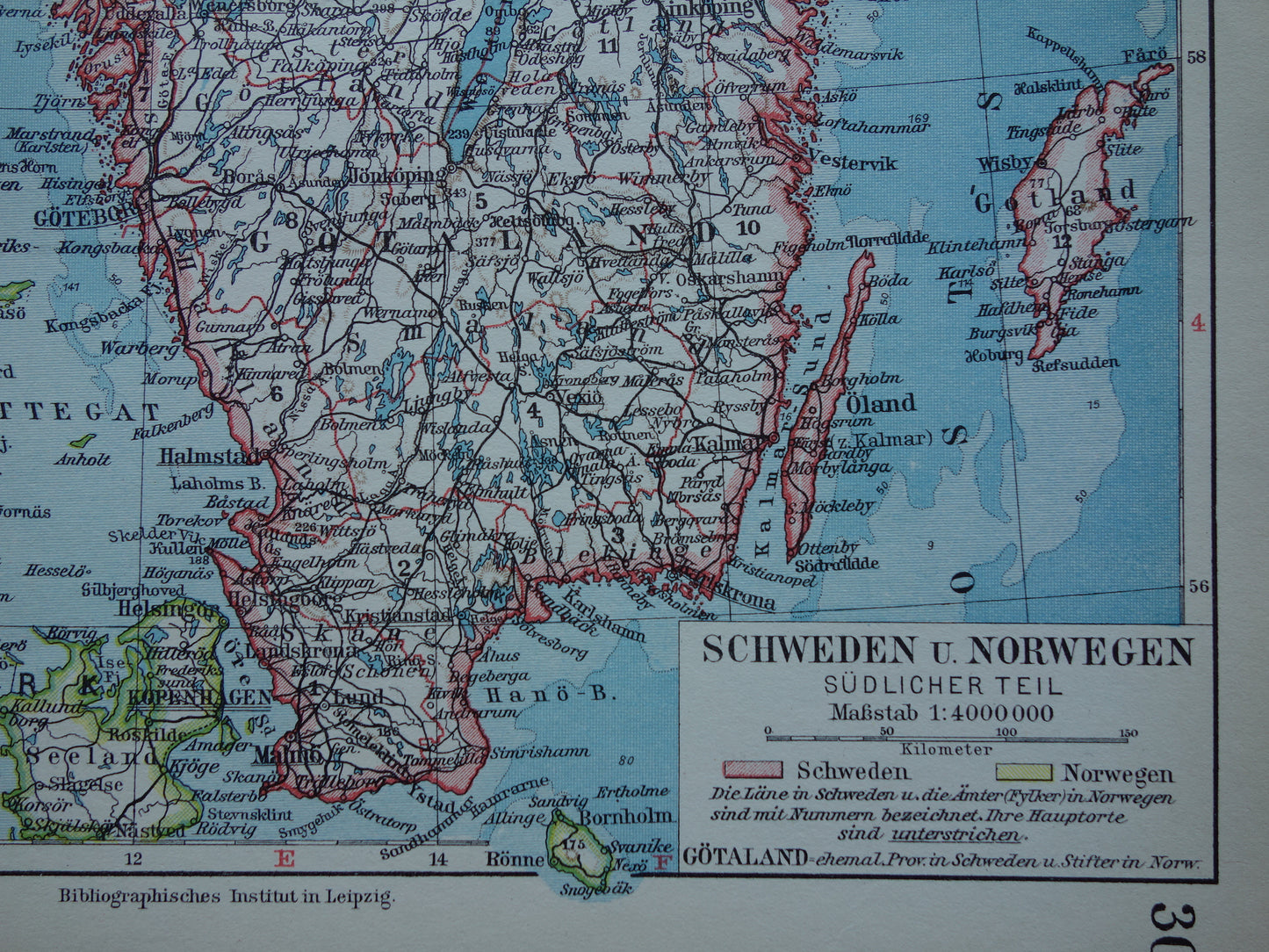 Oude kaart van Zweden en Noorwegen uit 1928 originele vintage landkaart Stockholm Oslo