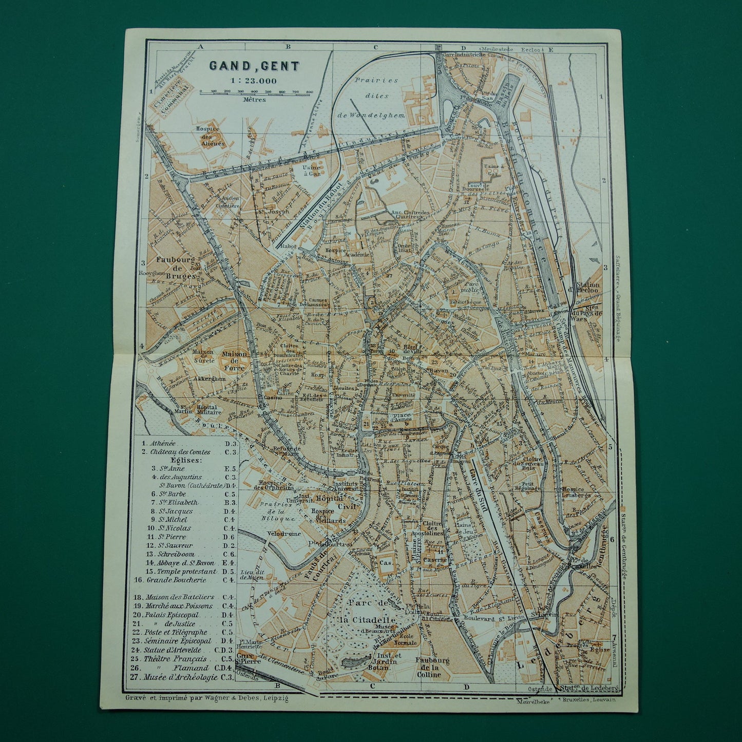 GENT oude kaart van Gent België uit 1910 kleine originele antieke plattegrond landkaart